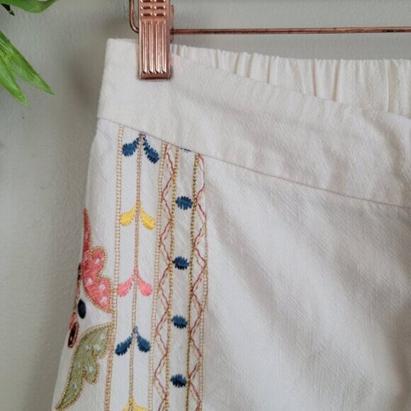 Anthropologie S Boho Straight Wide Leg Capri Floral Embroidered Cropped Pants - Picture 3 of 16